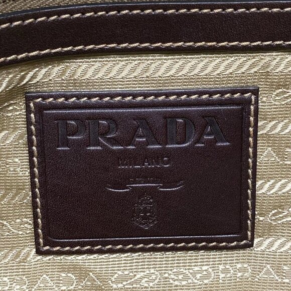 PRADA Logo Jacquard Beige Dark Brown Jacquard Leather Tote Bag 656-042725 - Picture 13 of 14